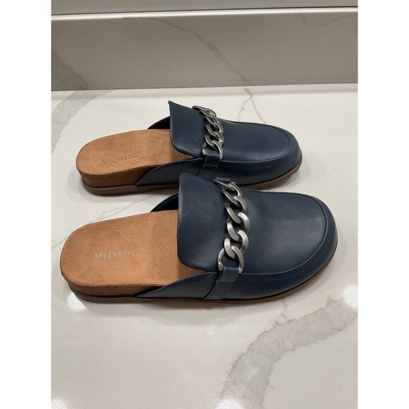 New Vionic Georgie Shoe Navy Napa Leather Mule Womens 10 Loafer Arch Support - Picture 4 of 6